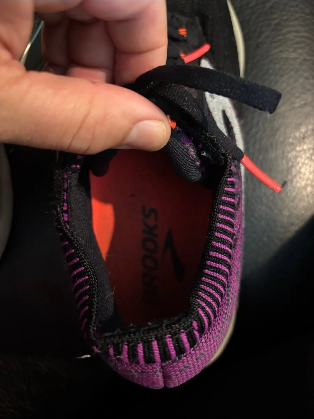 Brooks Black Knit Running Shoes with Purple and Coral Accents